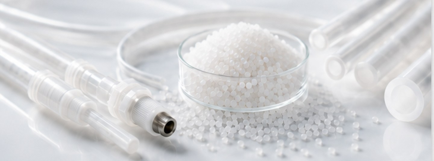 Fluoropolymer resin pellets, tubing and fittings
